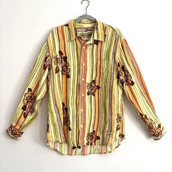 Tommy Bahama Relax Long Sleeve Green Yellow Linen Button Down Shirt Men’s Medium - Picture 1 of 11